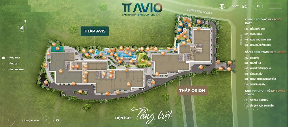 Mặt bằng bố trí tiện ích tầng trệt